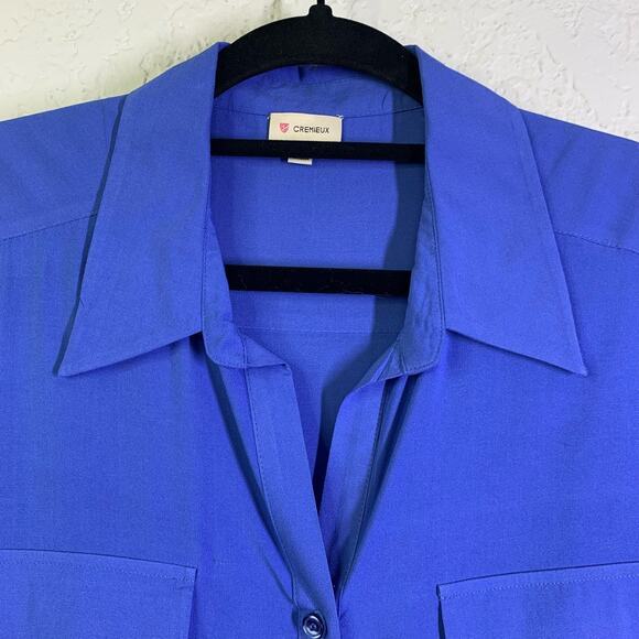 CREMIEUX Women's Blue Tie Front Long‎ Sleeve Button Down Blouse Size Medium - Picture 3 of 15